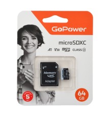 Карта памяти microSD GoPower 64GB Class10 70 МБ/сек V30 с адаптером GoPower 00-00025676