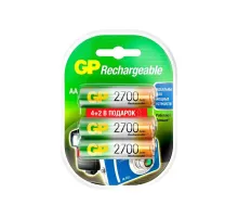 Перезаряжаемые аккумуляторы GP 270AAHC AA, мин. ёмкость 2600 мАч - 6 шт.(4+2 в подарок) в клемшеле GP 4891199164507