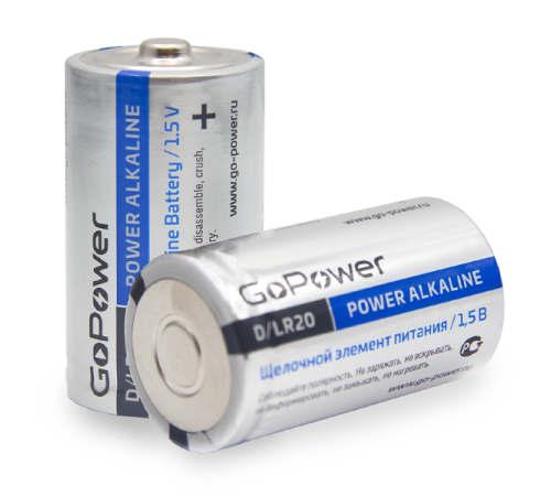 Батарейка GoPower LR20 D BL2 Alkaline 1.5V (2/12/96) блистер (2 шт.) Батарейка GoPower LR20 D (00-00017862)