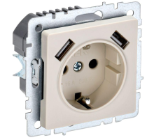 Розетка BRITE РЮш10-1-БрКр 16А с USB A+A 2.1А с заземл. защ. шторки беж. IEK BR-R14-16-U21-D21-K10