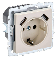 Розетка BRITE РЮш10-1-БрКр 16А с USB A+A 2.1А с заземл. защ. шторки беж. IEK BR-R14-16-U21-D21-K10
