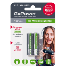 Аккумулятор бытовой GoPower HR03 AAA BL2 NI-MH 400mAh (2/20/320) блистер (2 шт.) Аккумулятор бытовой GoPower HR03 AAA (00-00018319)