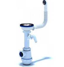 Сифон для мойки АНИ Грот 3 1/2'X40 c круглым переливом и отводом для стиральной машины с гибкой трубой 40х40/50