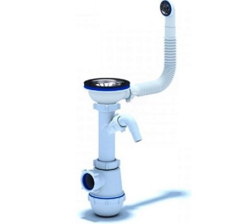 Сифон для мойки АНИ Грот 3 1/2'X40 c круглым переливом и отводом для стиральной машины с гибкой трубой 40х40/50