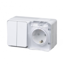 Systeme electric ATN540174 AtlasDesign Profi54 О/У БЛОК: розетка с заземлением со шторками 16А 250B, выключатель двухклавишный IP54 10А, БЕЛЫЙ, Россия