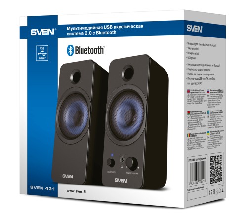 АС SVEN 431, чёрный, USB, акустическая система 2.0, мощность 2x3 Вт(RMS), Bluetooth Sven SV-016296