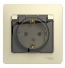 Systeme electric GSL000246 GLOSSA РОЗЕТКА с заземлением со шторками с крышкой, 16А, IP20, в сборе, БЕЖЕВЫЙ