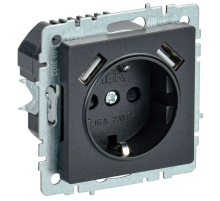 Розетка BRITE РЮш10-2-БрЧ 16А с USB A+A 3.1А с заземл. защ. шторки черн. IEK BR-R14-16-U21-D31-K02