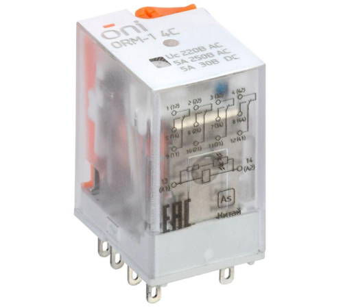Реле интерфейсное ORM-1 4C 220В AC с LED и тест. кнопкой ONI ORM-1-4C-AC220V-L-B
