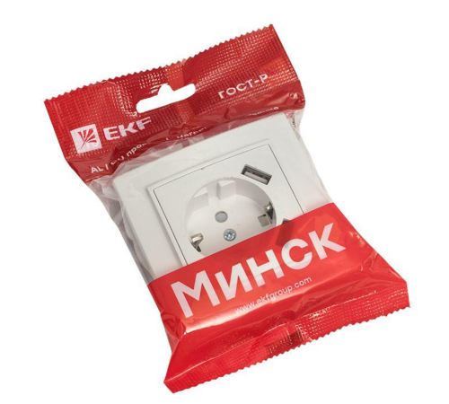 EKF ERR16-028-100-2USB Минск Розетка 1-местная СП с/з 16А белая с защ. штор. с 2 USB 2,1А EKF EKF ERR16-028-100-2USB Минск Розетка 1-местная СП с/з 16А белая с защ. штор. с 2 USB 2,1А EKF