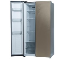 Холодильник Бирюса SBS 541 TGG текстурированное бежевое стекло двухкамерный 343/198 л морозилка слева, NoFrost, Side-by-side