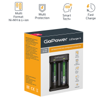 З/У для аккумуляторов GoPower LiCharger 4 Ni-MH/Ni-Cd/Li-ion/IMR 2 слота (1/100) З/У для аккумуляторов GoPower LiCharger 4 (00-00015360)