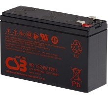 Батарея CSB серия GP, HR1224W F2 F1, напряжение 12В, емкость 24 Вт/Эл при 15-мин. разряде до U кон. - 1.67 В/Эл при 25 °С, (разряд 20 часов), макс. ток разряда (5 сек.) 130А, ток короткого замыкания 260А, макс. ток заряда 2.4A, свинцово-кислотная типа AGM