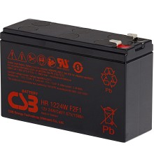 Батарея CSB серия GP, HR1224W F2 F1, напряжение 12В, емкость 24 Вт/Эл при 15-мин. разряде до U кон. - 1.67 В/Эл при 25 °С, (разряд 20 часов), макс. ток разряда (5 сек.) 130А, ток короткого замыкания 260А, макс. ток заряда 2.4A, свинцово-кислотная типа AGM