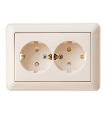Systeme electric RS16-255-28 W59 РОЗЕТКА двойная с заземлением со шторками, 16А, в сборе, СЛОНОВАЯ КОСТЬ