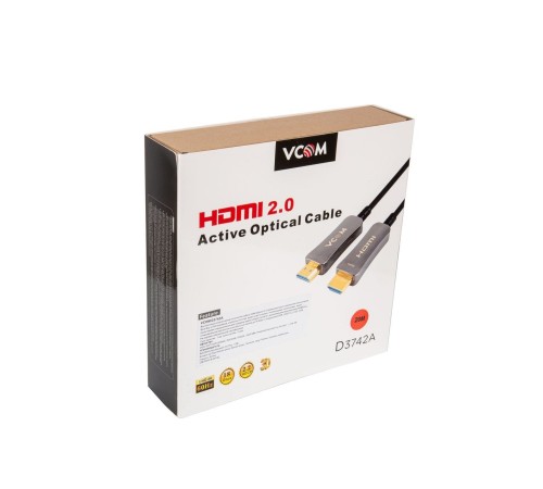 VCOM D3742A-20M Активный оптический кабель HDMI 19M/M,ver. 2.0, 4K@60 Hz 20m VCOM <D3742A-20M> VCOM D3742A-20M Активный оптический кабель HDMI 19M/M,ver. 2.0, 4K@60 Hz 20m VCOM <D3742A-20M>