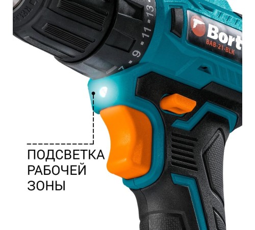Bort BAB-21-BLK (2X1,5AH) Дрель-шуруповерт аккумуляторная [93413526] { 21 В, 1.5 Ач, Li-lon, 2 Акб }