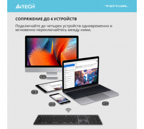 Клавиатура A4Tech Fstyler FBX50C серый USB беспроводная BT/Radio slim Multimedia (FBX50C GREY) Клавиатура A4Tech Fstyler FBX50C серый USB беспроводная BT/Radio slim Multimedia (FBX50C GREY)