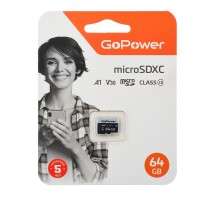 Карта памяти microSD GoPower 64GB Class10 70 МБ/сек V30 без адаптера GoPower 00-00025677