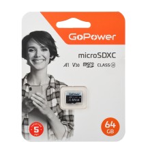 Карта памяти microSD GoPower 64GB Class10 70 МБ/сек V30 без адаптера GoPower 00-00025677