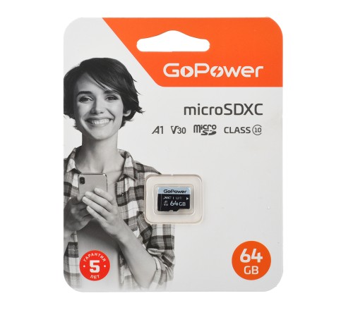 Карта памяти microSD GoPower 64GB Class10 70 МБ/сек V30 без адаптера GoPower 00-00025677 Карта памяти microSD GoPower 64GB Class10 70 МБ/сек V30 без адаптера GoPower 00-00025677