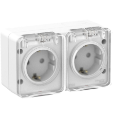 Systeme electric ATN540126 AtlasDesign Profi54 розетка двойная с заземлением со шторками IP54 16А 250B, БЕЛЫЙ, Россия