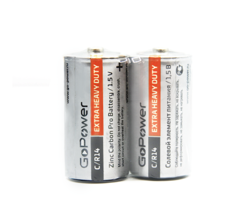 Батарейка GoPower R14 C Shrink 2 Heavy Duty 1.5V (2/24/288) Батарейка GoPower R14 C (00-00015596)