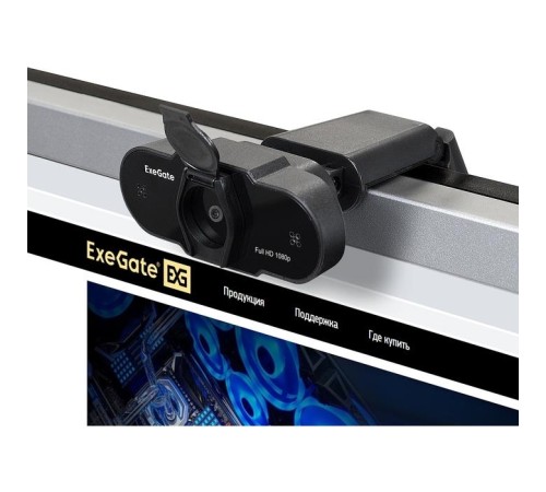 Exegate EX287387RUS Веб-камера ExeGate BlackView C615 FullHD (матрица 1/3" 2 Мп, 1920х1080, 1080P, 30fps, 4-линзовый объектив, шторка, USB, фиксированный фокус, микрофон с шумоподавлением, универсальн