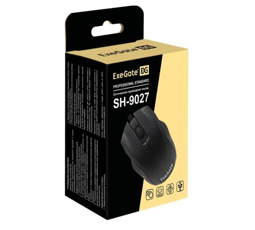 Exegate EX264100RUS Мышь Exegate SH-9027  <black, optical,  3btn/scroll, 1000dpi, USB, шнур 1,5м.>, Color box