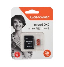 Карта памяти microSD GoPower 16GB Class10 UHS-I (U3) 80 МБ/сек V10 с адаптером GoPower 00-00025678