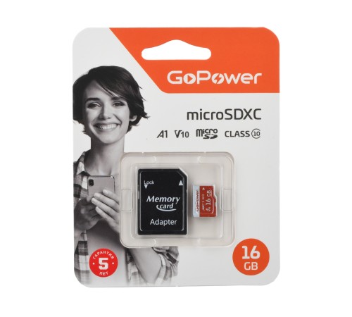 Карта памяти microSD GoPower 16GB Class10 UHS-I (U3) 80 МБ/сек V10 с адаптером GoPower 00-00025678 Карта памяти microSD GoPower 16GB Class10 UHS-I (U3) 80 МБ/сек V10 с адаптером GoPower 00-00025678