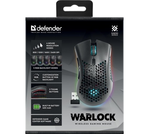 Мышка USB OPTICAL WRL WARLOCK GM-709L RGB 52709 DEFENDER