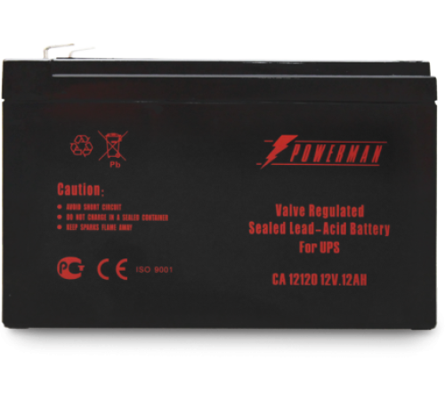 Батарея POWERMAN Battery CA12120, напряжение 12В, емкость 12Ач,макс. ток разряда 180А, макс. ток заряда 3.6А, свинцово-кислотная типа AGM, тип клемм F2, Д/Ш/В 151/98/94, 3.6 кг. Powerman CA12120/UPS (POWERMAN Battery 12V/12AH)