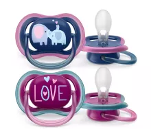 Пустышка ultra air, слоники/LOVE, 18+ мес., 2 шт. Philips SCF349/22