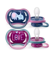 Пустышка ultra air, слоники/LOVE, 18+ мес., 2 шт. Philips SCF349/22