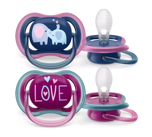 Пустышка ultra air, слоники/LOVE, 18+ мес., 2 шт. Philips SCF349/22