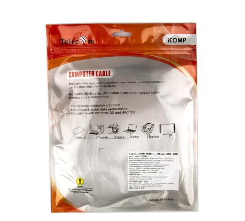 Кабель HDMI-19M --- MicroHDMI-19M ver 2.0+3D/Ethernet,1m Telecom <TCG206-1M> VCOM Telecom HDMI (m) - micro-HDMI (m) 1м (TCG206-1M)
