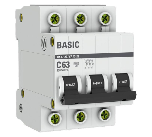 EKF mcb4729-3-63C Автоматический выключатель 3P 63А (C) 4,5кА ВА 47-29 EKF Basic EKF mcb4729-3-63C Автоматический выключатель 3P 63А (C) 4,5кА ВА 47-29 EKF Basic