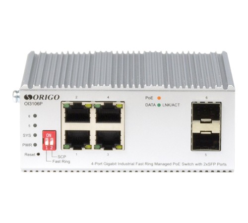 ORIGO OI3106P/60W/A1A Промышленный управляемый L2 PoE-коммутатор 4x1000Base-T PoE+, 2x1000Base-X SFP, PoE-бюджет 60 Вт