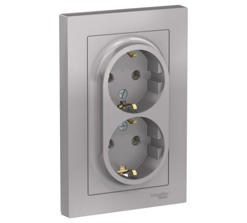Розетка 2-м СП AtlasDesign 16А IP20 с заземл. в сборе алюм. SE ATN000324