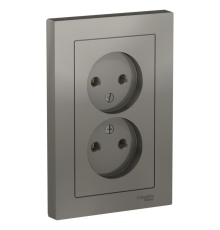 Systeme electric ATN000920 ATLASDESIGN РОЗЕТКА двойная без заземления,16А, в сборе, СТАЛЬ