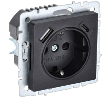 Розетка BRITE РЮш11-1-БрЧ 16А с USB A+C 18Вт с заземл. защ. шторки черн. IEK BR-R14-16-U22-018-K02