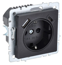 Розетка BRITE РЮш11-1-БрЧ 16А с USB A+C 18Вт с заземл. защ. шторки черн. IEK BR-R14-16-U22-018-K02