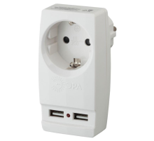ЭРА Б0026332 Адаптер "Polynom" SP-1e-USB-W 1гн 220V + 2xUSB 2100mA, c заземл, (белый)