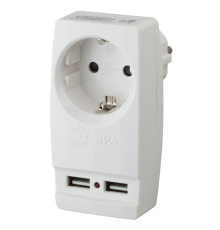 ЭРА Б0026332 Адаптер "Polynom" SP-1e-USB-W 1гн 220V + 2xUSB 2100mA, c заземл, (белый)