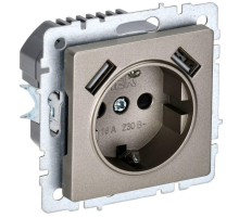 Розетка BRITE РЮш10-1-БрШ 16А с USB A+A 2.1А с заземл. защ. шторки шампань IEK BR-R14-16-U21-D21-K37