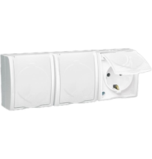 Розетка 3-м ОП Simon15 16А IP54 250В с заземл. с крышкой винт. клеммы бел. Simon 1594437-030