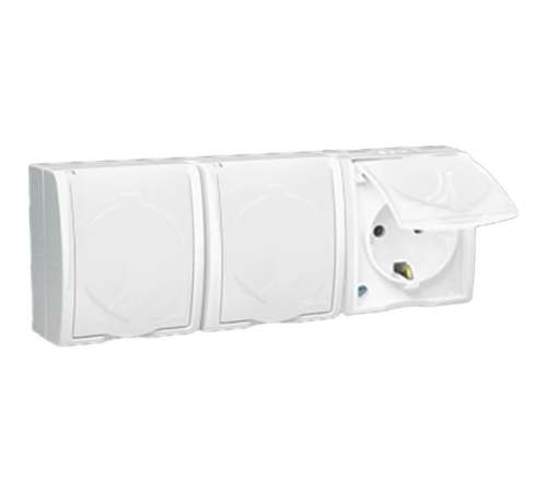 Розетка 3-м ОП Simon15 16А IP54 250В с заземл. с крышкой винт. клеммы бел. Simon 1594437-030