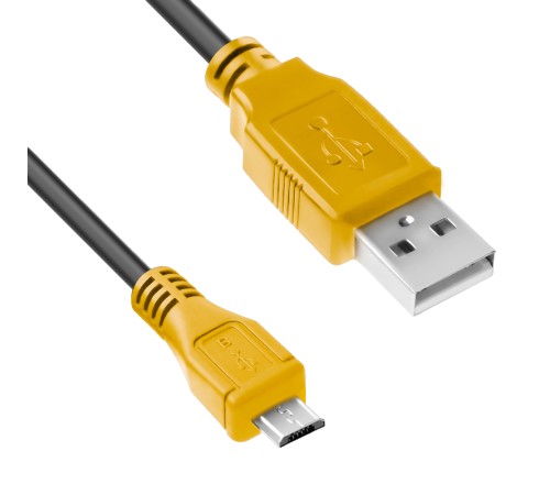 Кабель1.0m USB 2.0, AM/microB 5pin, черный, желтые коннекторы Кабель Greenconnect 4PH-R90005
