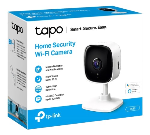 TP-Link TC60, Домашняя Wi-Fi камера, 1080p, Wi-Fi 2,4 ГГц, microSD (до 128 ГБ), ночное видение (до 9 м) (TC60) TP-Link TC60, Домашняя Wi-Fi камера, 1080p, Wi-Fi 2,4 ГГц, microSD (до 128 ГБ), ночное видение (до 9 м) (TC60)
